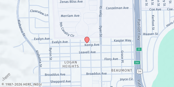 Map showing Iglesia Cristiana Casa de Dios at 3817 Kemp Ave., El Paso, TX