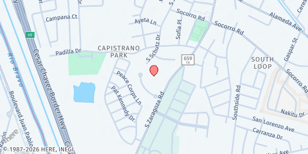 Map showing Kennedy Community Mobile Pantry at 400 S. Zaragoza Rd., El Paso, TX