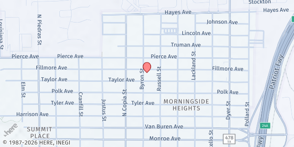 Map showing Mi Comunidad Center at 3506 Fillmore Ave., El Paso, TX
