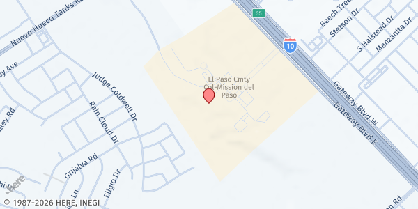Map showing Mission del Paso Campus at 10700 Gateway East, El Paso, TX