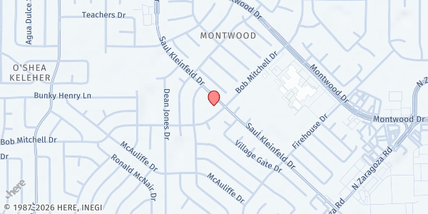 Map showing Montwood Church of Christ Food Pantry at 11845 Bob Mitchell Dr., El Paso, TX