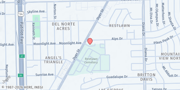Map showing New Jerusalem COGIC at 8888 Dyer St. #105, El Paso, TX