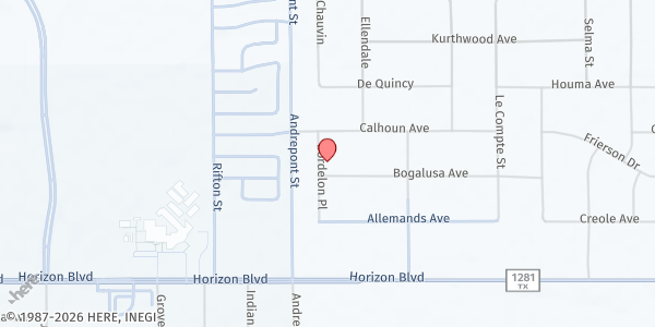 Map showing New Life Faith Center at 14721 Bocalusa Ave., El Paso, TX
