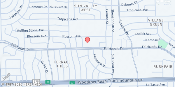 Map showing Northeast Bible Restoration Church at 4925 Fairbanks Dr., El Paso, TX