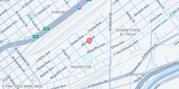 Map showing Opportunity Center for the Homeless at 1208 Myrtle Ave., El Paso, TX