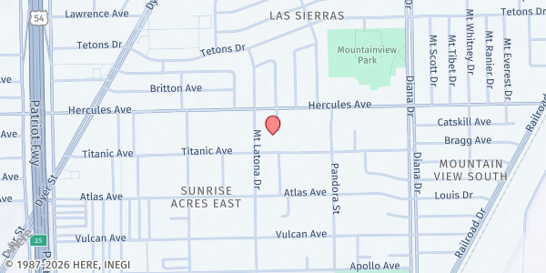Map showing RCCG Green Pastures Sanctuary at 4807 Titanic Ave., El Paso, TX