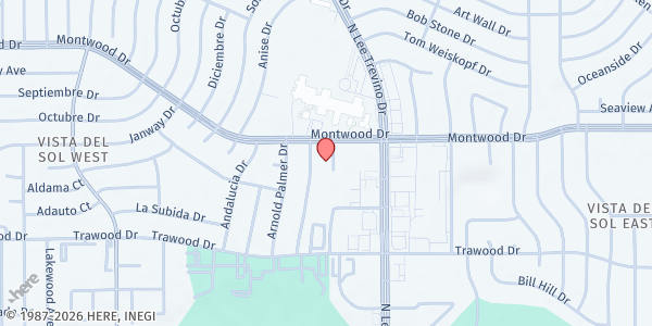Map showing Reach and Relieve Ministries at 10964 Montwood Dr., El Paso, TX