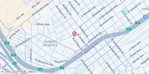 Map showing Rio Grande Campus at 100 W Rio Grande, El Paso, TX