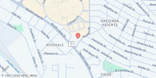 Map showing San Antonio Catholic Church - St. Vincent de Paul at 503 Hunter Dr., El Paso, TX