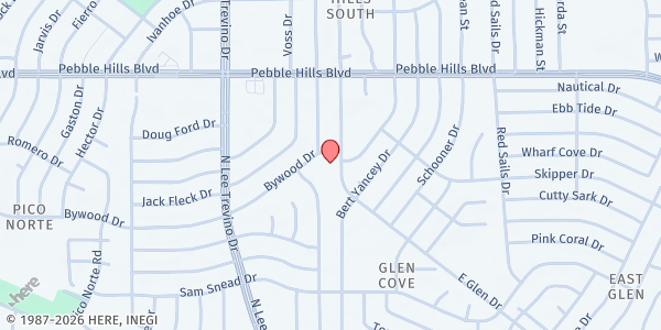 Map showing St. Thomas Aquinas Church - St. Vincent de Paul at 10970 Bywood Dr., El Paso, TX