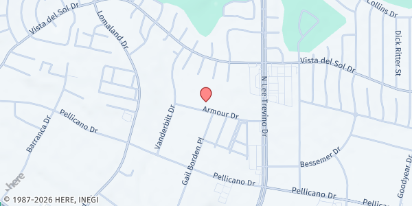 Map showing The Rock Faith Center at 11201 Armour Dr., El Paso, TX