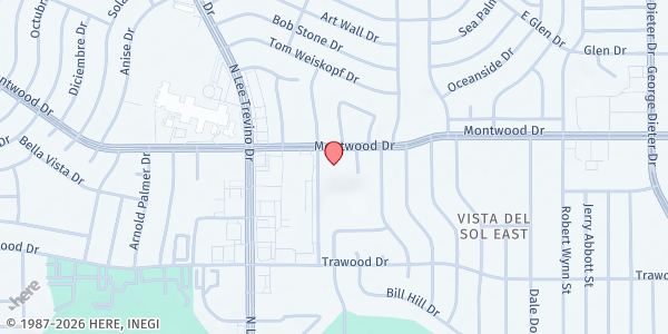 Map showing Valley Community Food Pantry at 11050 Montwood Dr., El Paso, TX
