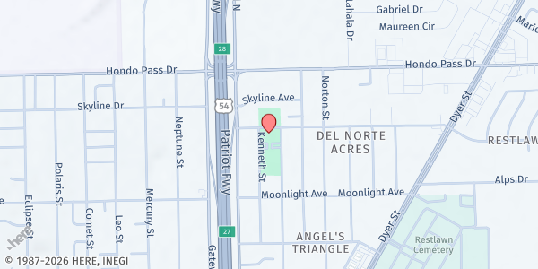 Map showing Wellington Chew Senior Center at 4430 Maxwell Ave., El Paso, TX