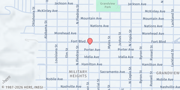 Map showing Youth Impact Food Pantry at 3000 Fort Blvd., El Paso, TX