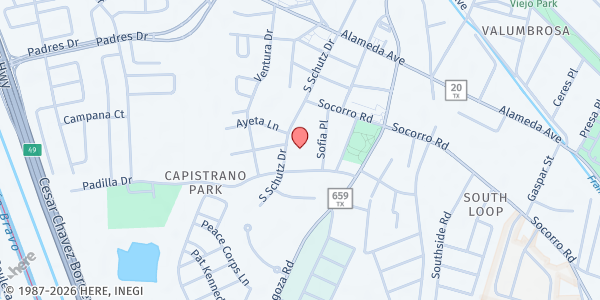 Map showing Ysleta Lutheran Mission at 301 S. Schutz Dr., El Paso, TX