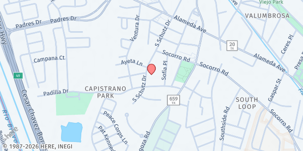 Map showing Ysleta Lutheran Mission at 301 Schutz, El Paso, TX