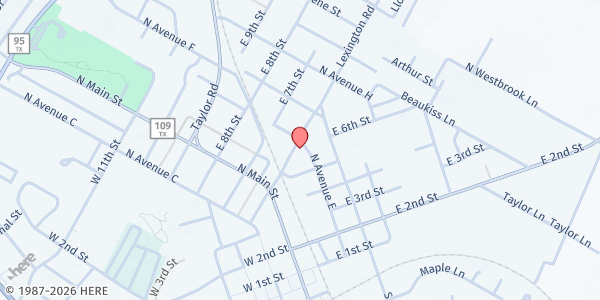 Map showing Elgin SDA Church Food Pantry at 225 Lexington Rd., Elgin, TX