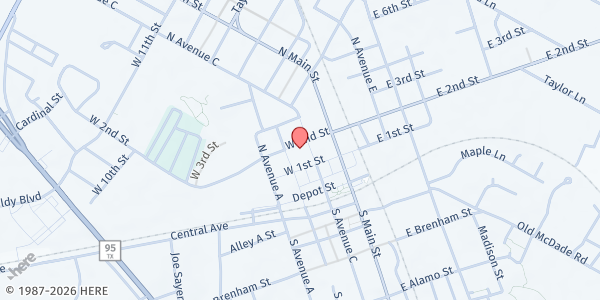 Map showing First Baptist Church Elgin at 13916 County Line Rd., Elgin, TX