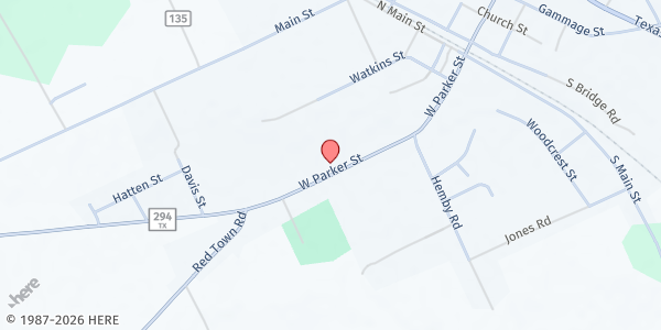 Map showing First Baptist Church Elkhart at 424 W. Parker St., Elkhart, TX