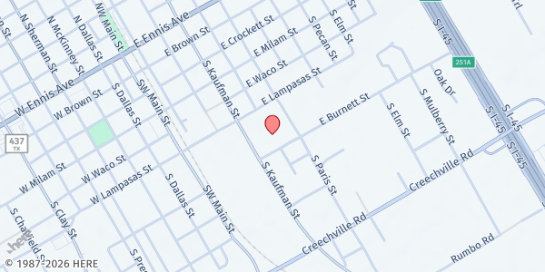 Map showing Ennis Container Pantry at 401 E. Lampasas St., Ennis, TX
