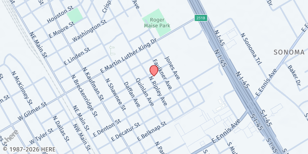 Map showing My New House/New Hope Baptist Church at 704 Ripley St., Ennis, TX