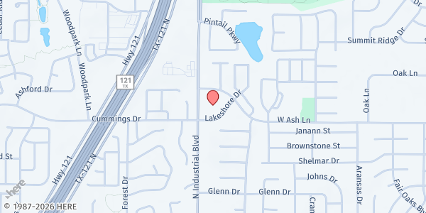 Map showing Ash Lane UMC at 1001 W. Ash Ln., Euless, TX
