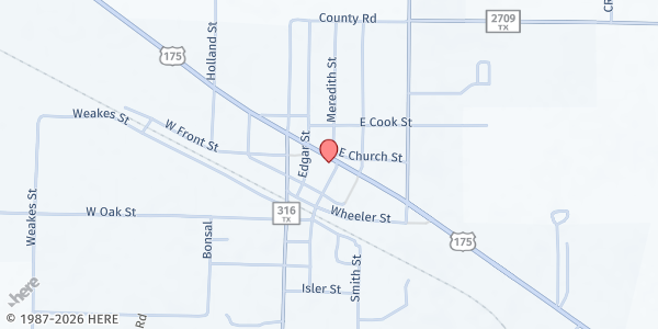 Map showing First Baptist Church of Eustace at 209 Meredith St., Eustace, TX