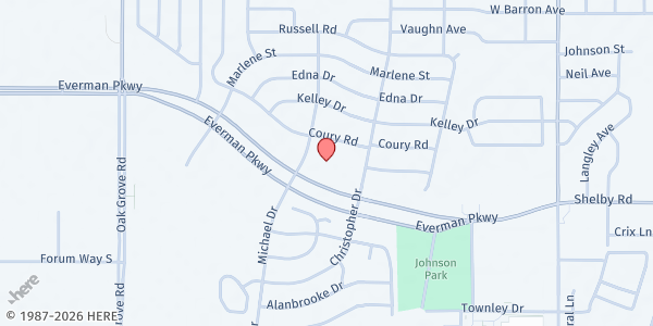 Map showing Everman UMC Mobile Pantry at 1829 Everman Pkwy., Everman, TX