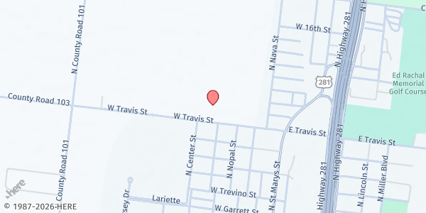 Map showing Alaniz Senior Center at 500 W. Travis St., Falfurrias, TX
