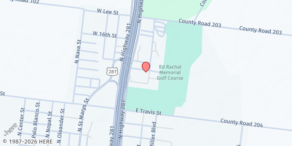Map showing New Covenant Church at 110 E. 14th St., Falfurrias, TX