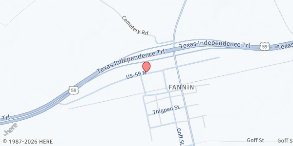 Map showing Fannin Methodist Food Pantry at 9852 US-59 N, Fannin, TX