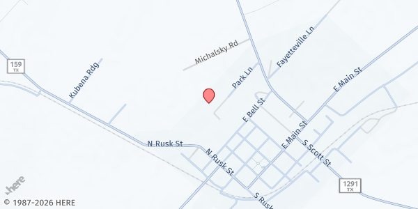 Map showing St John the Baptist Catholic Church at 209 E. Bell St., Fayetteville, TX