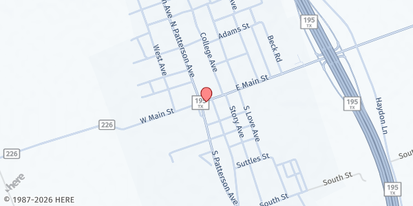 Map showing First Baptist Church Florence Food Pantry at 106 College Ave., Florence, TX