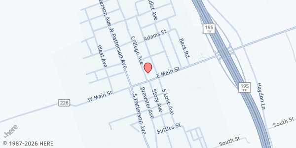 Map showing Florence Community Food Pantry at 106 College Ave., Florence, TX