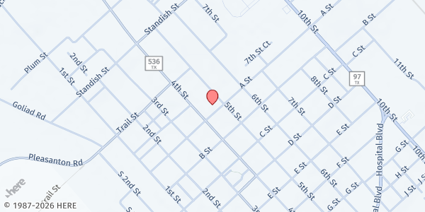 Map showing Floresville Food Pantry and Resource Center at 1201 A St., Floresville, TX