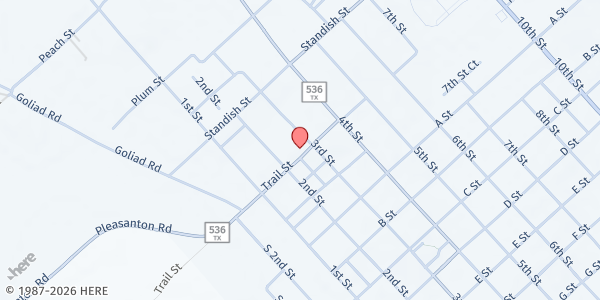 Map showing St. Vincent de Paul - Sacred Heart Catholic Church at 1009 Trail St., Floresville, TX