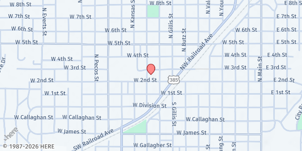 Map showing First Presbyterian Church at 202 N. Oklahoma St., Fort Stockton, TX