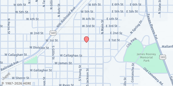 Map showing Pecos County Senior Community Center at 100 S. Jackson St., Fort Stockton, TX