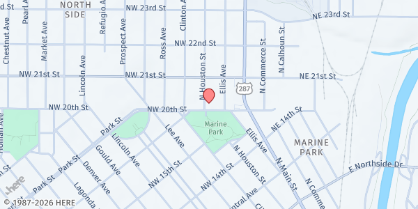 Map showing All Saints Catholic Church at 214 NW 20th St., Fort Worth, TX