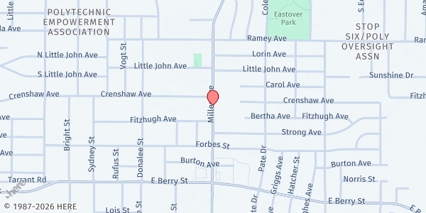 Map showing Bait-ul-Qayyum Mosque at 2801 Miller Ave., Fort Worth, TX