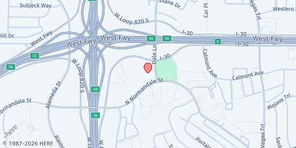 Map showing Birchman Baptist Church at 9100 N. Normandale St., Fort Worth, TX