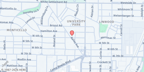 Map showing Central Christian Church at 3205 Hamilton Ave., Fort Worth, TX