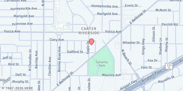 Map showing Christ the King Catholic Church at 1112 Eagle Dr., Fort Worth, TX