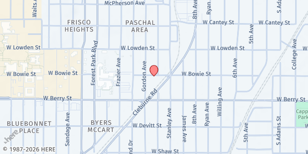 Map showing Christian Community Assistance at 1903 W. Bowie St., Fort Worth, TX