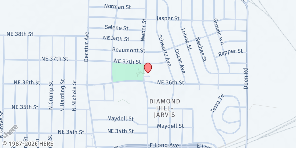 Map showing Diamond Hill Community Center at 1701 NE 36th St., Fort Worth, TX