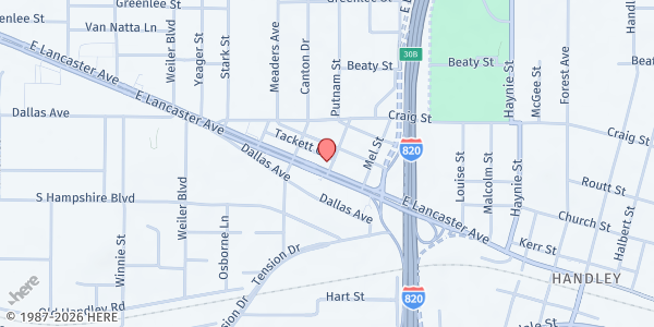 Map showing Eastside Community Assistance at 5929 E. Lancaster Ave., Fort Worth, TX