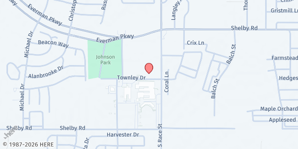 Map showing Everman United Methodist Church at 530 Townley Dr., Fort Worth, TX