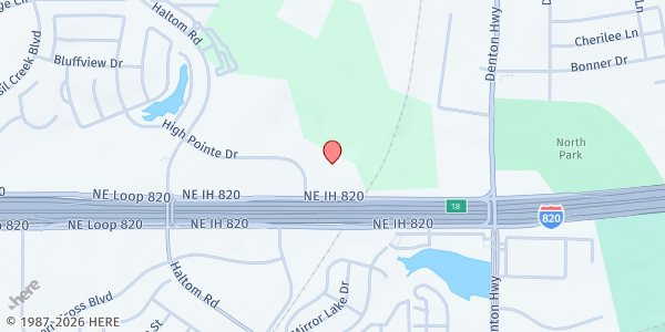 Map showing First Baptist Church of Fort Worth at 5001 NE Loop 820, Fort Worth, TX