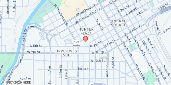 Map showing First Street Methodist Mission at 801 W 1st Street, Fort Worth, TX