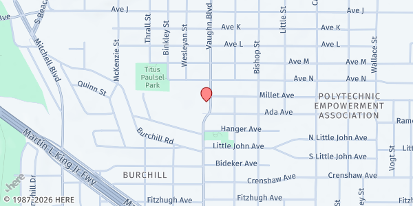 Map showing Funky Town Fridge - Eastside at 2308 Vaughn Blvd., Fort Worth, TX